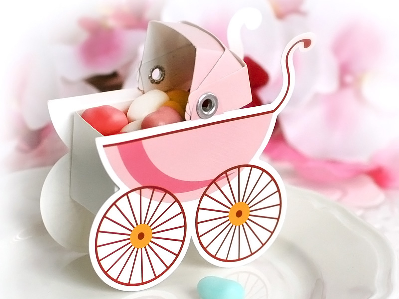 Gastgeschenkbox Kinderwagen Rosa