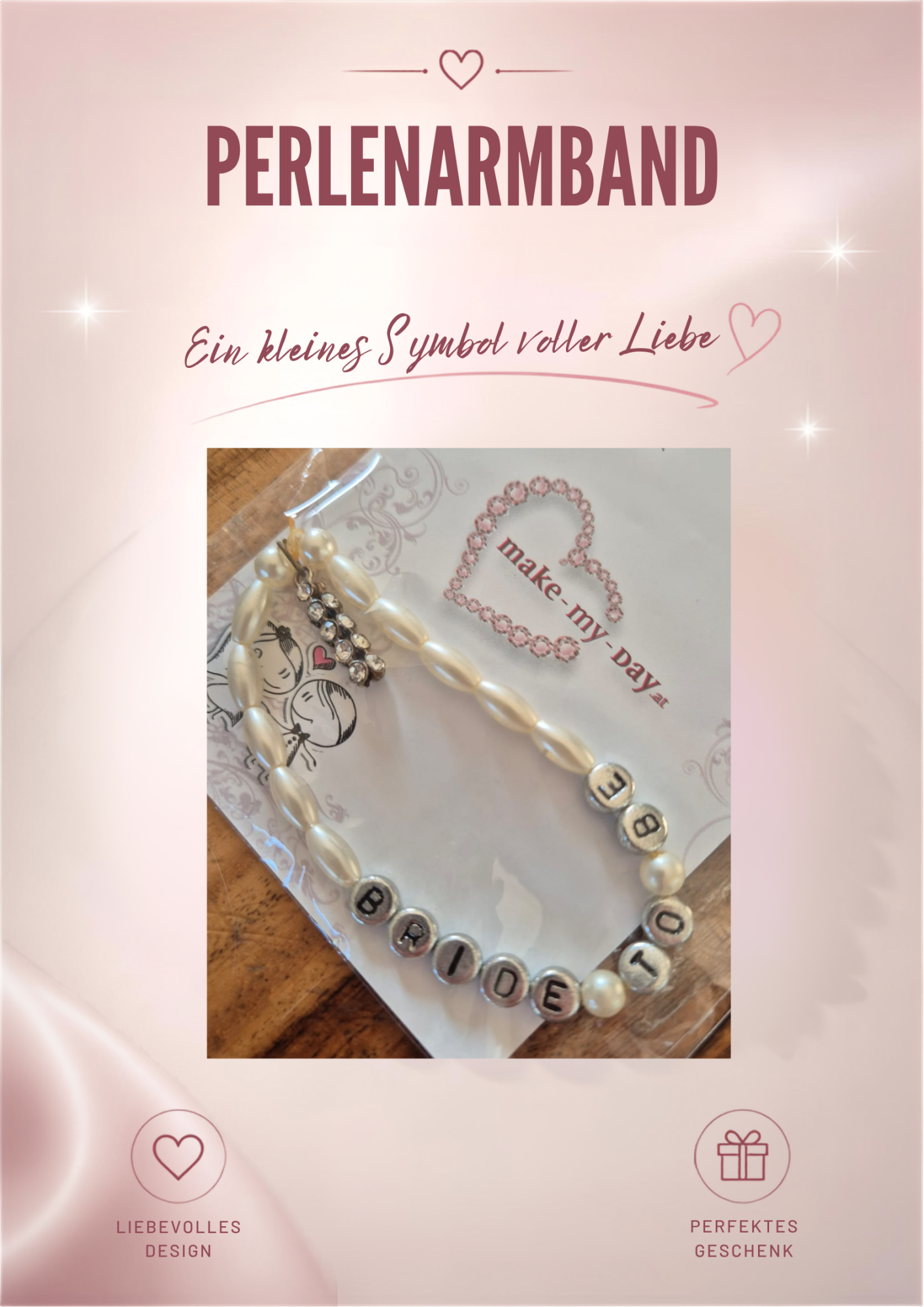 Perlenarmband Creme / Bride to be