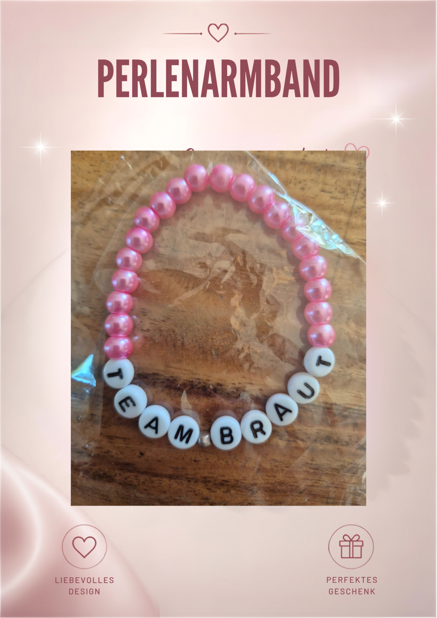 Perlenarmband Pink / Team Braut