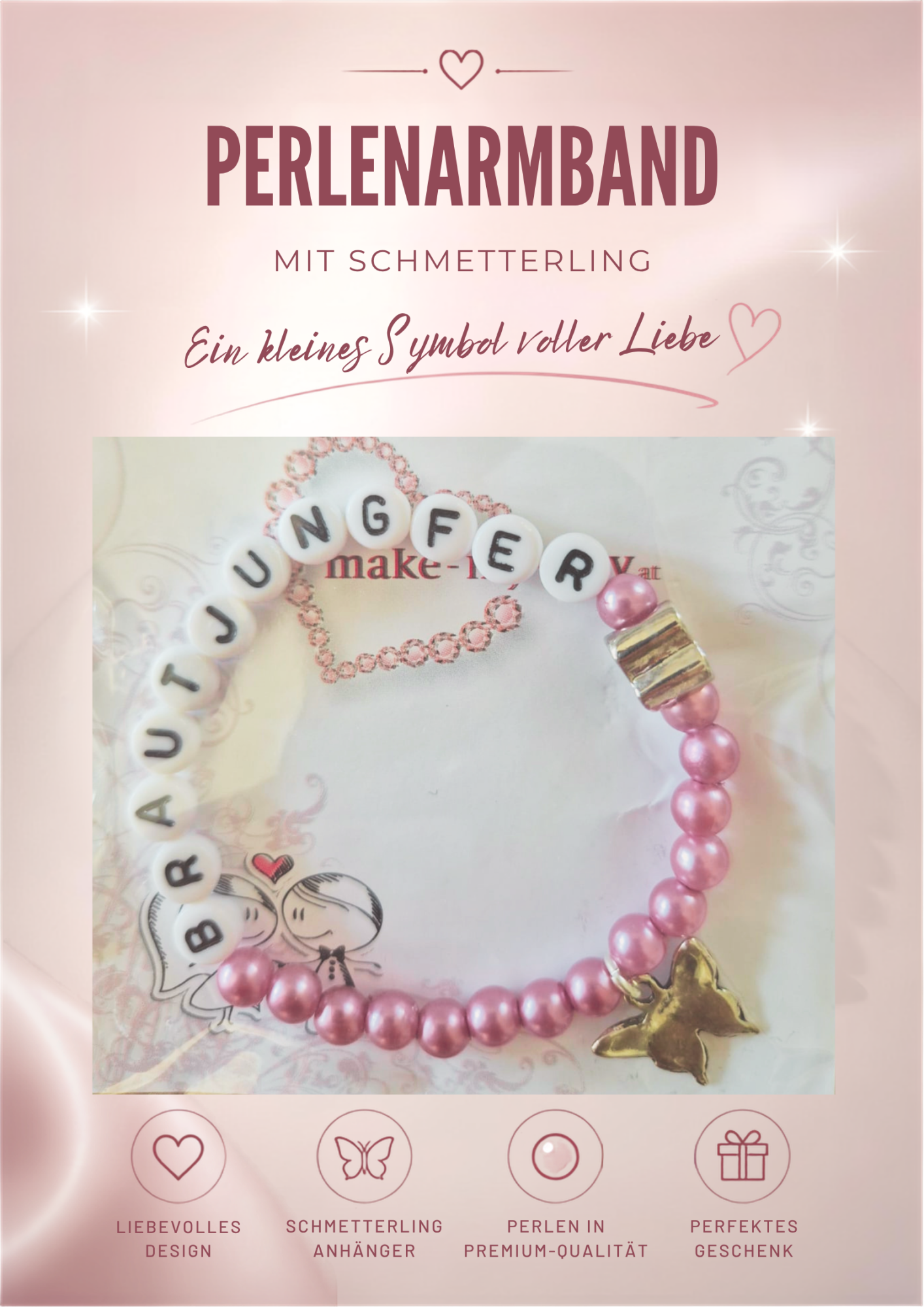 Perlenarmband Rosa / Brautjungfer