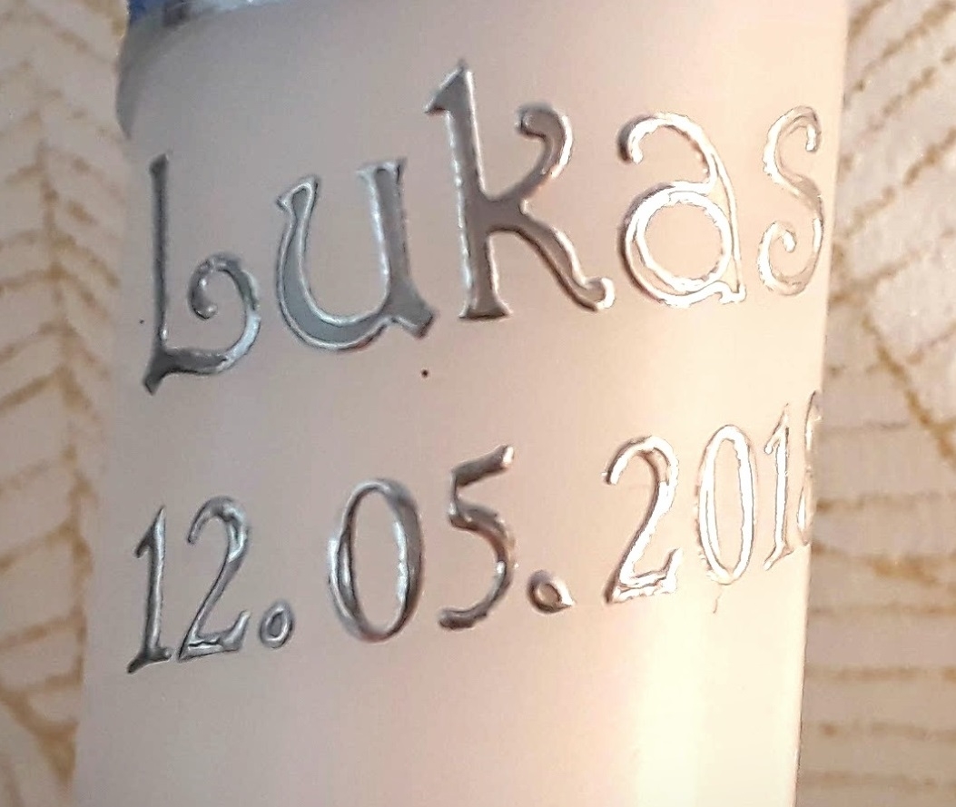 Taufkerzenpersonalisierung Silber 2 Vornamen plus Datum
