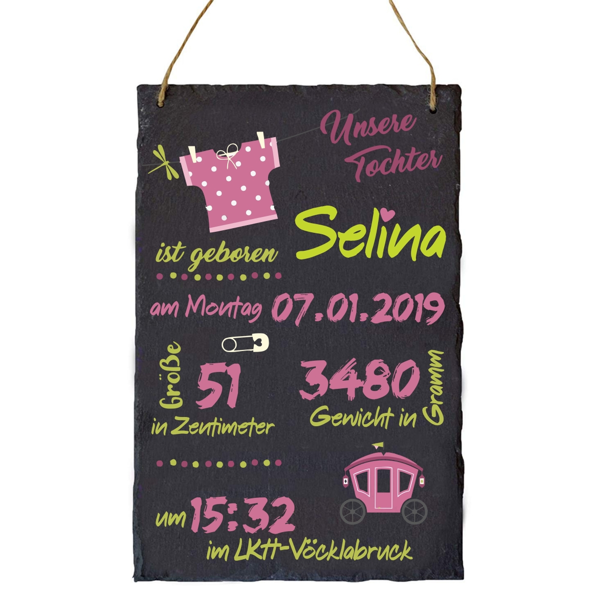 Geburtstafel Mädchen - Personalisierbar