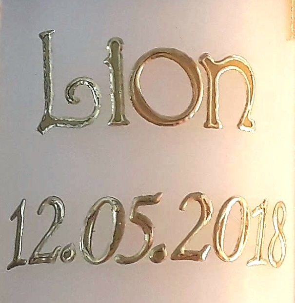 Taufkerzenpersonalisierung Gold 2 Vornamen plus Datum