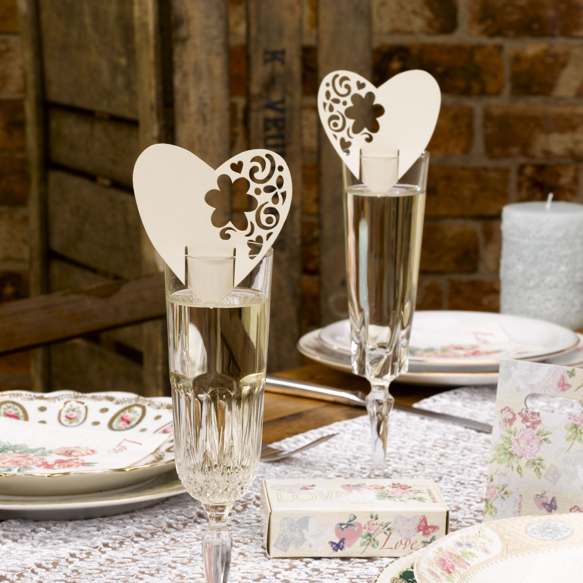 Tischkarte Romance Weiß